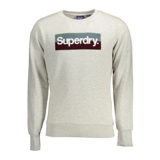 Superdry Sweatshirts, male, Gray, 2XL, Gray Long Sleeve Crewneck Sweatshirt Embroidered Logo