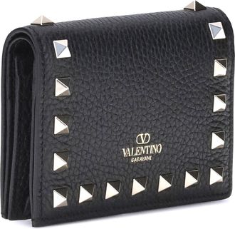 Valentino Garavani Womens Flap French Wallet Rockstud Black Calf Leather & Purses