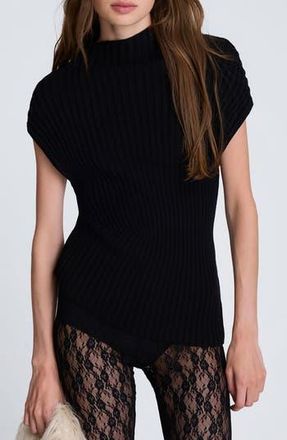 Kenneth Cole Ribbed Mock Neck Asymmetric Hem Top in Black at Nordstrom Rack, Size X-Small