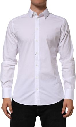 Dolce & Gabbana White Cotton Gold Long Sleeves Formal Men Shirt
