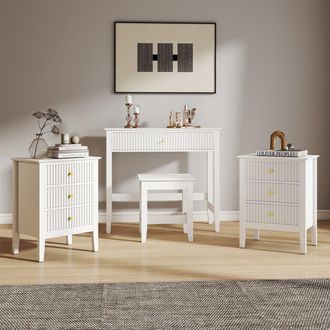 Melody Maison Dressing Table, Stool & Pair Of 3 Drawer Bedside Tables - Hales White Range