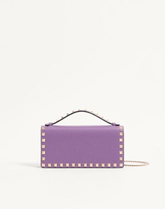 Valentino Garavani Portafoglio Con Catena Rockstud In Vitello Granato Donna LILLA UNI