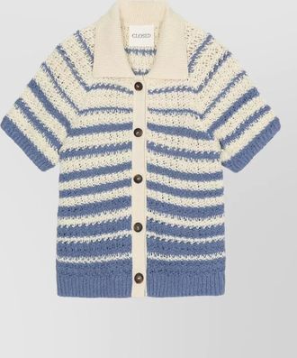 Closed striped short-sleeve cardigan