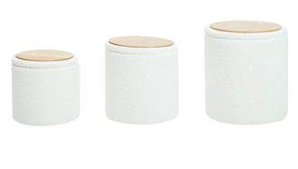 Nordlys Set of 3 Poufs with Wooden Storage & Boucle Fabric in White