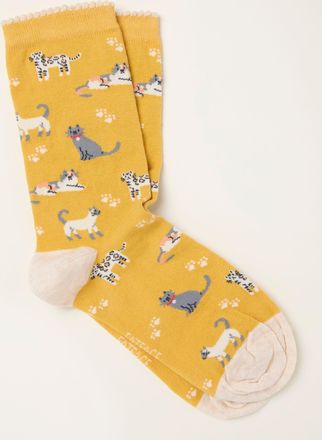 Fat Face FatFace Mustard Yellow Cat Socks