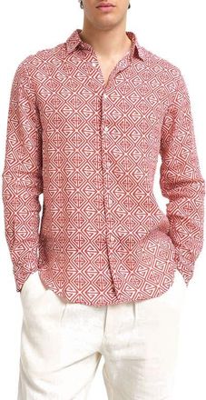 Peninsula Villagonia Linen Shirt in Red Multicolor at Nordstrom, Size X-Large