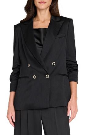 Tahari by ASL Double Breasted Crinkle Satin Blazer in Black at Nordstrom, Size 10