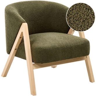 Beliani Poltrona moderna da salotto con gambe in legno, tessuto boucl&eacute; in legno di gomma, verde scuro Skei