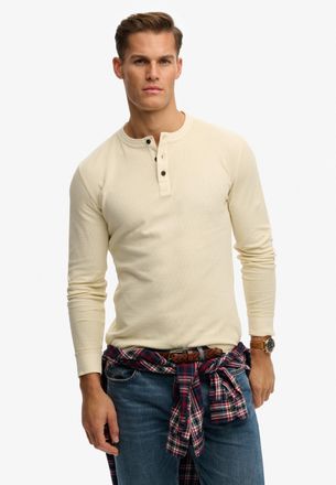 Superdry Langarmshirt SUPERDRY LW TEXTURED GRANDAD TOP, Herren, Gr. XXL, oatmeal beige, Single Jersey, Obermaterial: 100% Baumwolle, unifarben, slim fit normal