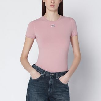 Diesel T-shirt slim fit rosa con logo Oval D
