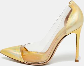 Gianvito Rossi Gold/transparent Patent Leather And Pvc Plexi Pointed Toe Pumps