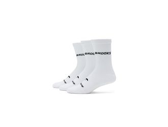 Brooks Run-In Crew 3-Pack Mens Quarter Length Socks Shoes White/Brooks : LG (US Mens Shoe 9-11.5 - Womens Shoe 10-12.5), Nylon/Spandex