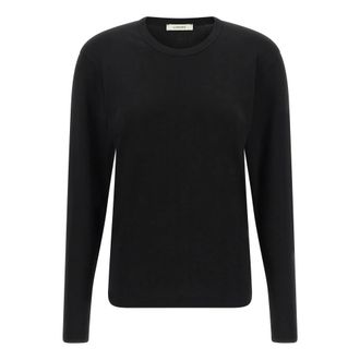 Christophe Lemaire Rib Long Sleeve Top - Dames - Ronde hals truien - Zwart - XS - Katoen - Truien & Vesten