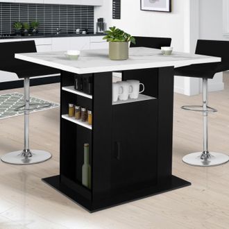 IDMarket Alaska 110 Cm M&aacute;rmol Y Negro Efecto Ugo Centro Isla Con Unidades De Almacenamiento