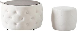 Urban Meuble Pufs nido redondos de terciopelo beige apilables con almacenamiento