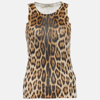 Roberto Cavalli Brown Leopard Print Knit Tank Top