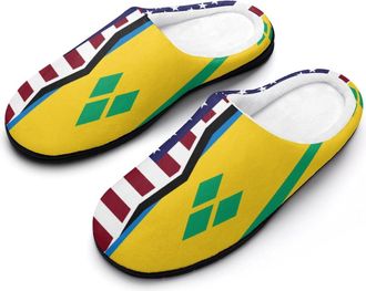 Generic US & Saint Vincent Flag Funny Mens Cotton Slippers Soft Non-Slip Rubber Sole House Slipper Indoor Outdoor