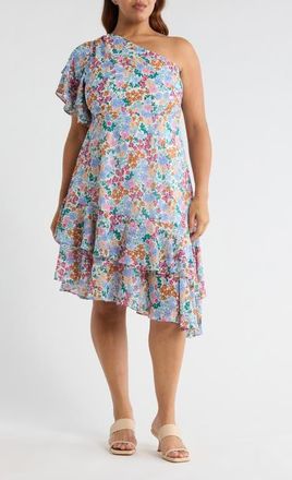 Sugarlips Posy Blossom One-Shoulder Asymmetric Dress in Cream-Multi at Nordstrom, Size 1X