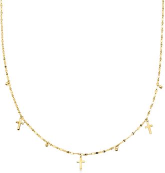 Ross-Simons Italian 10kt Yellow Gold Cross and Bead Station Necklace