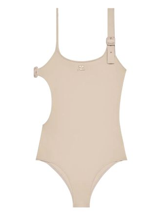 Courr&egrave;ges buckle cut-out swimsuit - women - Polyamide/Elastane - S - Neutrals