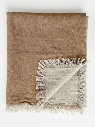 Anaya with Love Reversible Linen Fringe Throw in Rustic Orange at Nordstrom