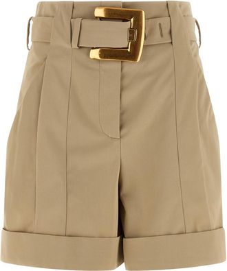 Balmain Beige Anthem Buckle Shorts
