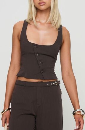Princess Polly Airi Asymmetric Placket Tank in Brown at Nordstrom, Size 8