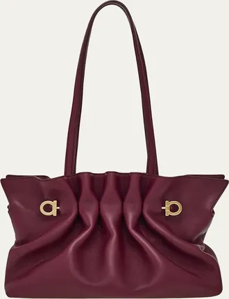 Ferragamo Gancio Pin Soft Leather Shoulder Bag