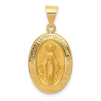 Diamond2Deal 14k Yellow Gold Hollow Polished And Satin Miraculous Medal Pendant