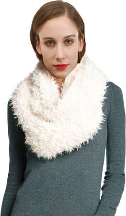 Lina & Lily Womens Infinity Tube Winter Scarf Snood Faux Fur Fluffy (White)