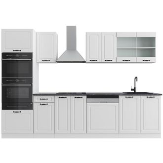 Vicco Mueble De Cocina R-line, Casa De Campo Blanca/blanca, 300 Cm Con Armario Alto, Et Antracita