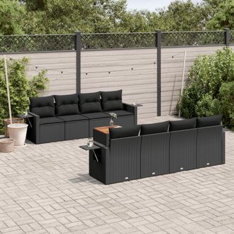 vidaXL Set De Sof&aacute;s De Jard&iacute;n 8 Piezas Y Cojines Rat&aacute;n Sint&eacute;tico Negro Vidaxl