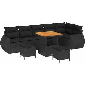 vidaXL Conjunto De Sof&aacute; De Jard&iacute;n 9 Pcs Negro Rattan De Poli&eacute;ster