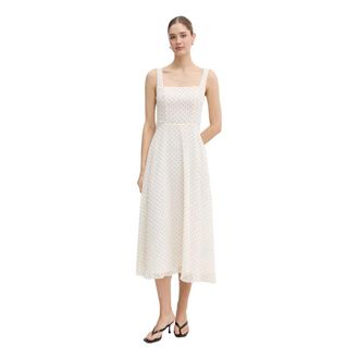 Rotate Flared Midi Jurk - Dames - Casual kleedjes - Beige - L - Kleedjes