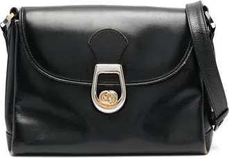Gucci interlocking G plaque flap shoulder bag - women - Leather - One Size - Black