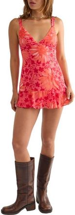 Free People Heat of the Moment Floral Tiered Minidress in Tart Berry Combo at Nordstrom, Size X-Large