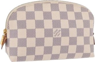 Louis Vuitton Pre-owned Damier Azur Canvas Pouch - Dames - Pre-owned - Beige - Maat: ONE Size Leer