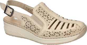 Rieker Schoenen, Dames, Beige, 41 EU, Leer, Perforated Leather Wedge Sandal