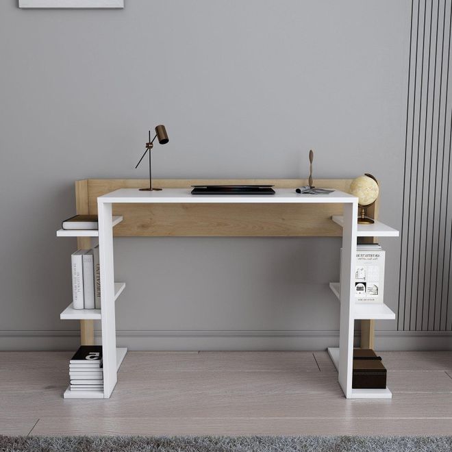 Cinar Computer Desk, Writing Desk, Study Table with Shelves (White)