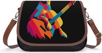 Generic Dachshund Playing Guitar Crossbody Bags for Women Shoulder Messenger Bag Purse Handbags