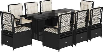 vidaXL Set Da Pranzo Da Giardino 9 Pz Con Cuscini Nero In Polyrattan - Vidaxl