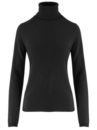 Allude Black Ribbed Turtleneck Cashmere Sweater