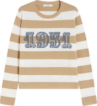 Max Mara Gestreepte trui met ronde hals - Beige