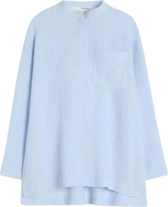 Max Mara Pocket Linnen Overhemd - Dames - Blouses - Blauw - XS - Linnen - Overhemden