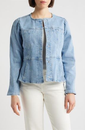 Wit & Wisdom Embroidered Peplum Denim Jacket in Light Blue at Nordstrom, Size X-Small
