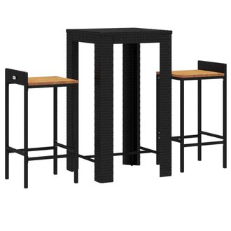 vidaXL Mesa Bar Y Taburetes Jard&iacute;n 3 Pzas Madera Acacia Rat&aacute;n Pe Negro Vidaxl