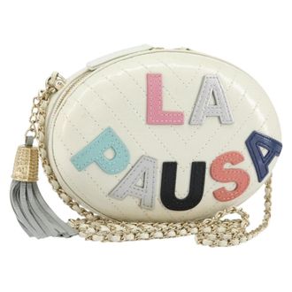 Chanel La Pausa Evening Chevron Lambskin With Applique White Leather Handbag (Pre-Owned)