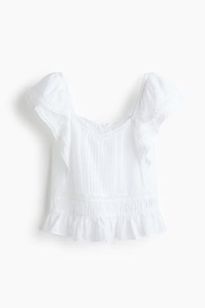 H&M Lace-trimmed Blouse in White at Nordstrom, Size X-Small