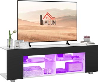 HOMCOM TV Stand 145cm TV Unit With Glass Shelves RGB LED Light For 60 Inch TV - Black | TJ Hughes