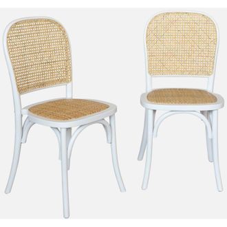 Sweeek Set di 2 sedie vintage in legno e rattan